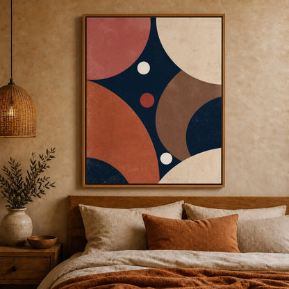 navy-dusty-rose-geometric-circles-floating-frame-wall-art | bedroom-wall-scene