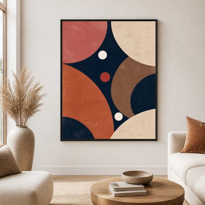 navy-dusty-rose-geometric-circles-floating-frame-wall-art | wall-scene-primary