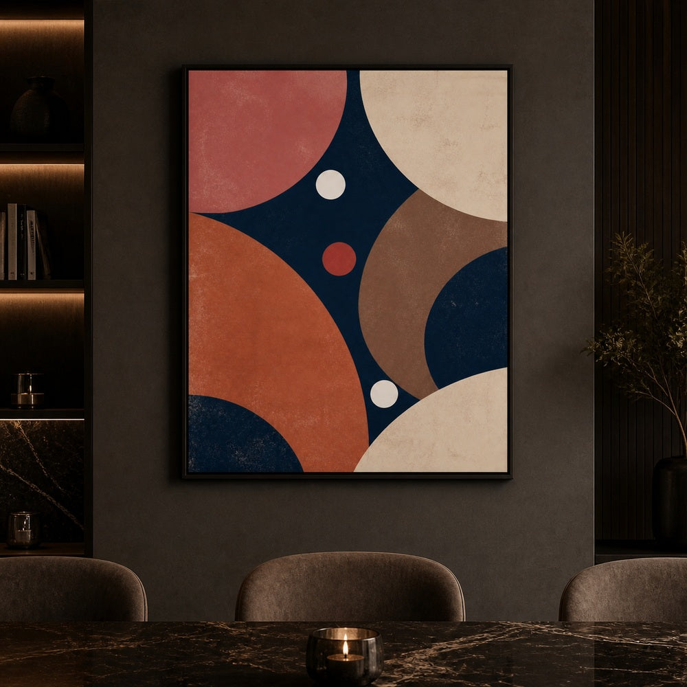 navy-dusty-rose-geometric-circles-floating-frame-wall-art | wall-scene-secondary
