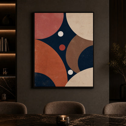 navy-dusty-rose-geometric-circles-floating-frame-wall-art | wall-scene-secondary