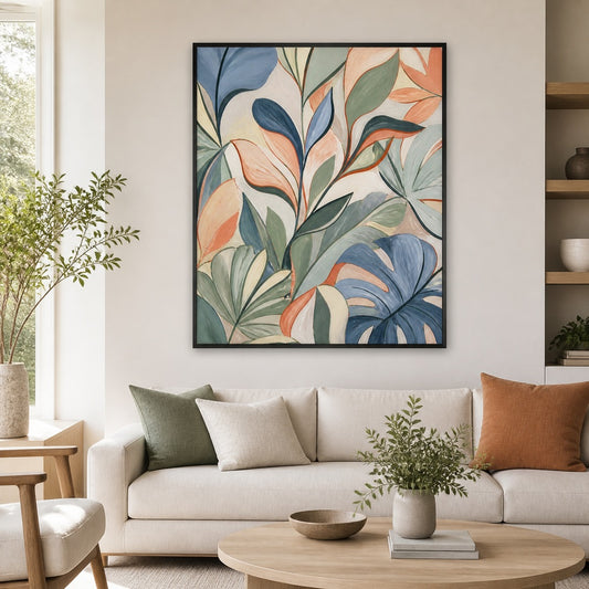 sage-blue-abstract-botanical-leaves-floating-frame-wall-art | wall-scene-primary