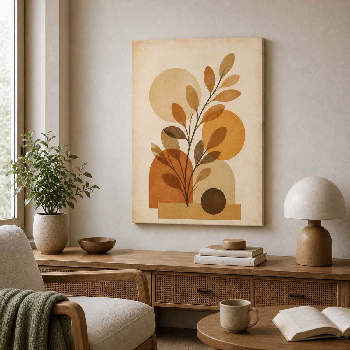 Boho Botanical Geometric Canvas Wall Art - Frameless wall scene