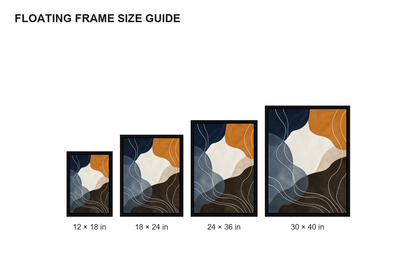 Navy Caramel Organic Contour Canvas Wall Art - Floating Frame Size Guide