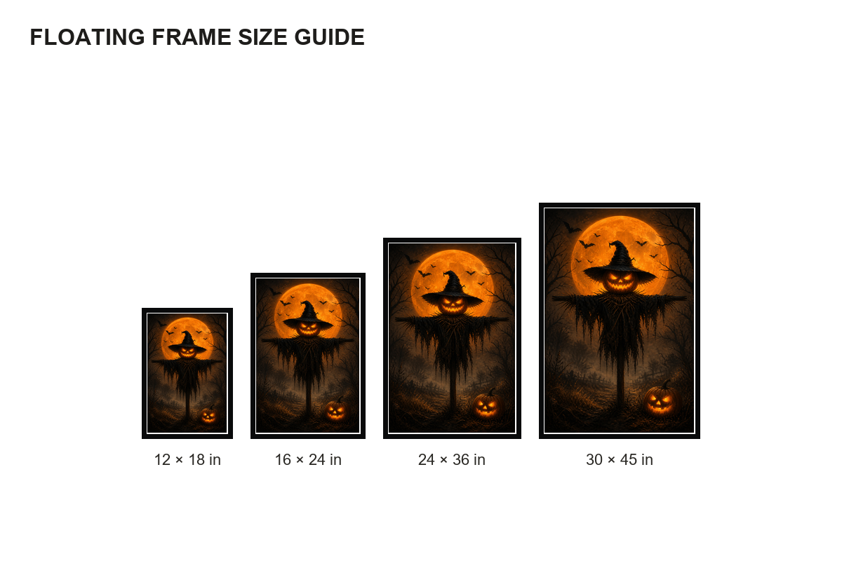 Angry Pumpkin Scarecrow Halloween Canvas Wall Art - Floating Frame Size Guide