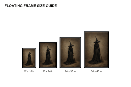 Lone Witch with Broom Dark Fantasy Canvas Wall Art - Floating Frame Size Guide