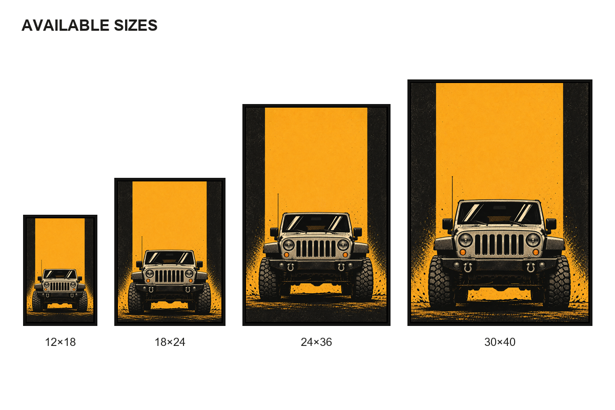 Front View Off-Road SUV Retro Canvas Wall Art size comparison guide