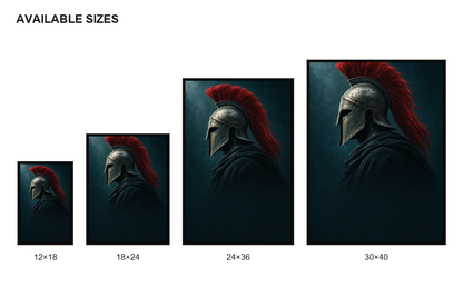 Silver Helmet Red Crest Warrior Canvas Wall Art size comparison guide