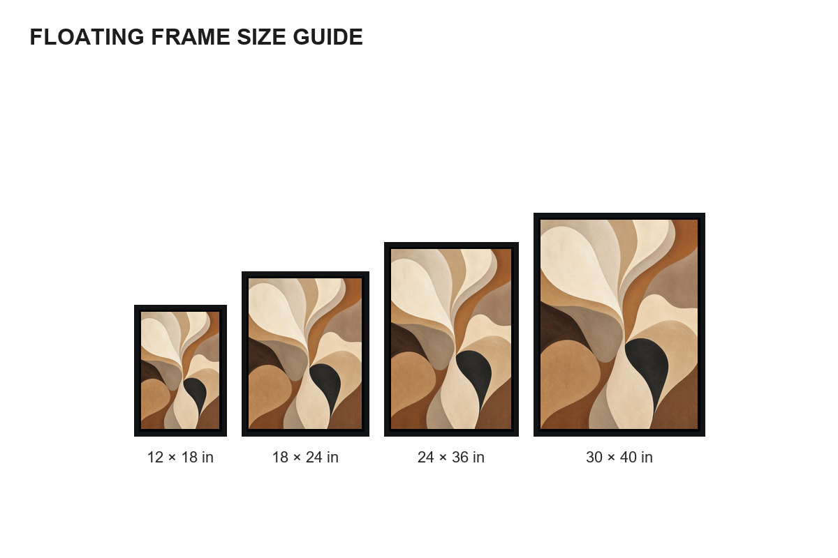 Neutral Flowing Organic Abstract Canvas Wall Art - Floating Frame Size Guide