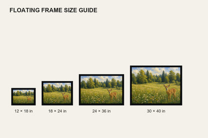 spotted-fawn-in-a-wildflower-meadow-floating-frame-wall-art | size-comparison