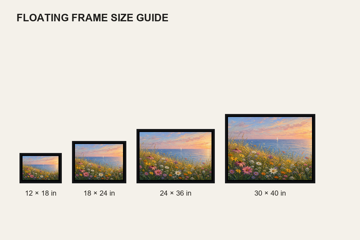 sunset-coastal-wildflower-meadow-floating-frame-wall-art | size-comparison