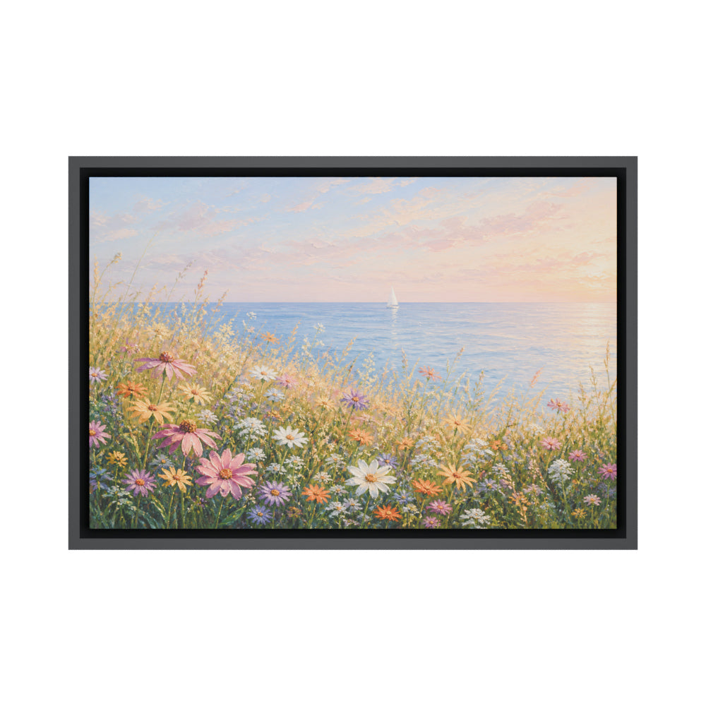 sunset-coastal-wildflower-meadow-floating-frame-wall-art | white-background-true-floater